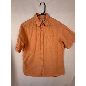 Natural Blue by Visitor Button Down Shirt Mens L Orange‎ 100% Linen Short Sleeve